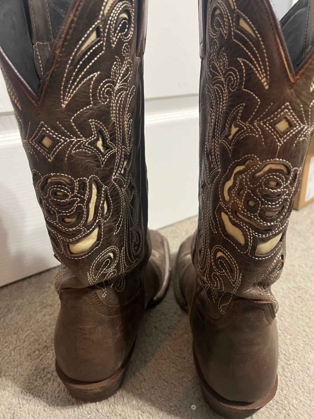 J.B. Dillon Brown Leather Embroidered Western Heeled Boots - Picture 5 of 7
